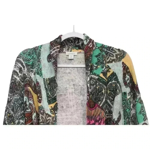 Sundance Cardigan Size Medium Multicolor Patchwork Paisley Linen Belted Artsy - Picture 2 of 12